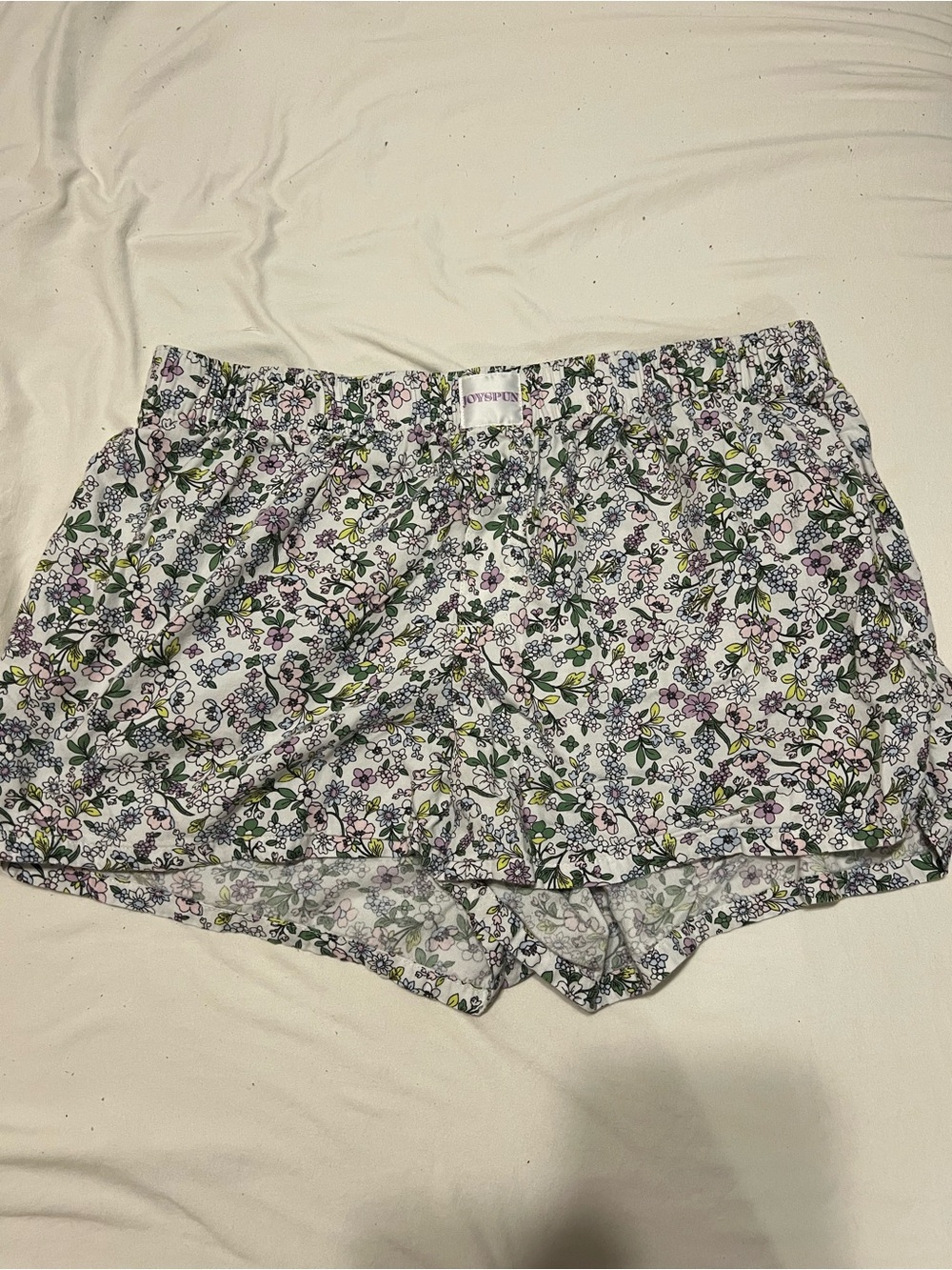 Floral Print White Sleep Shorts with Elastic Waist
